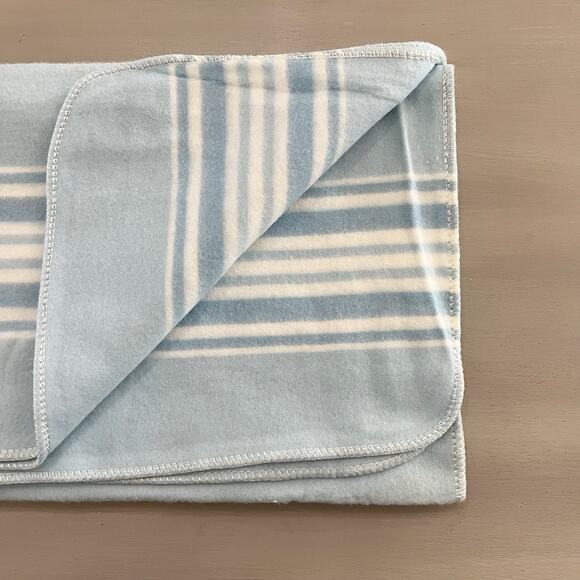 Vintage Light Blue Receiving Blanket With Stripes - Baby - Picture 1 of 4